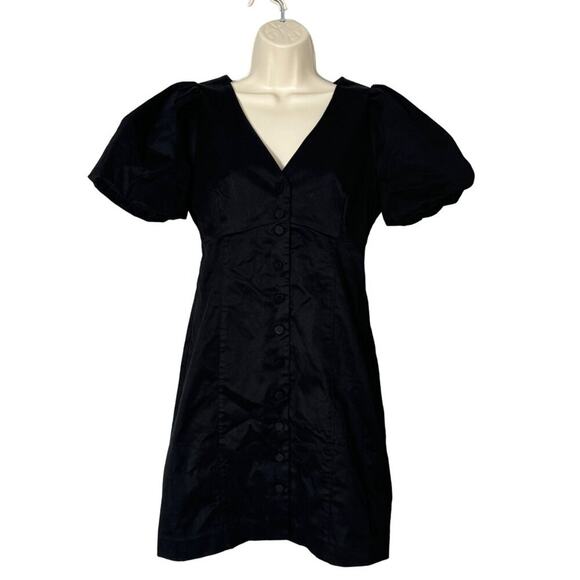 NWT J.Crew Button Front Puff Sleeve Mini Dress Black Size 4 - Picture 3 of 12